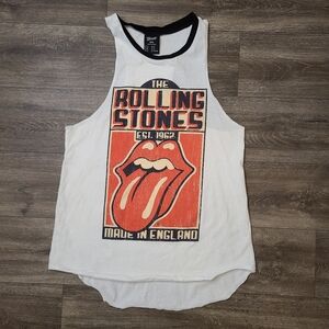 The Rolling Stones Music Tank Top Womens Juniors Medium Graphic White Red Retro